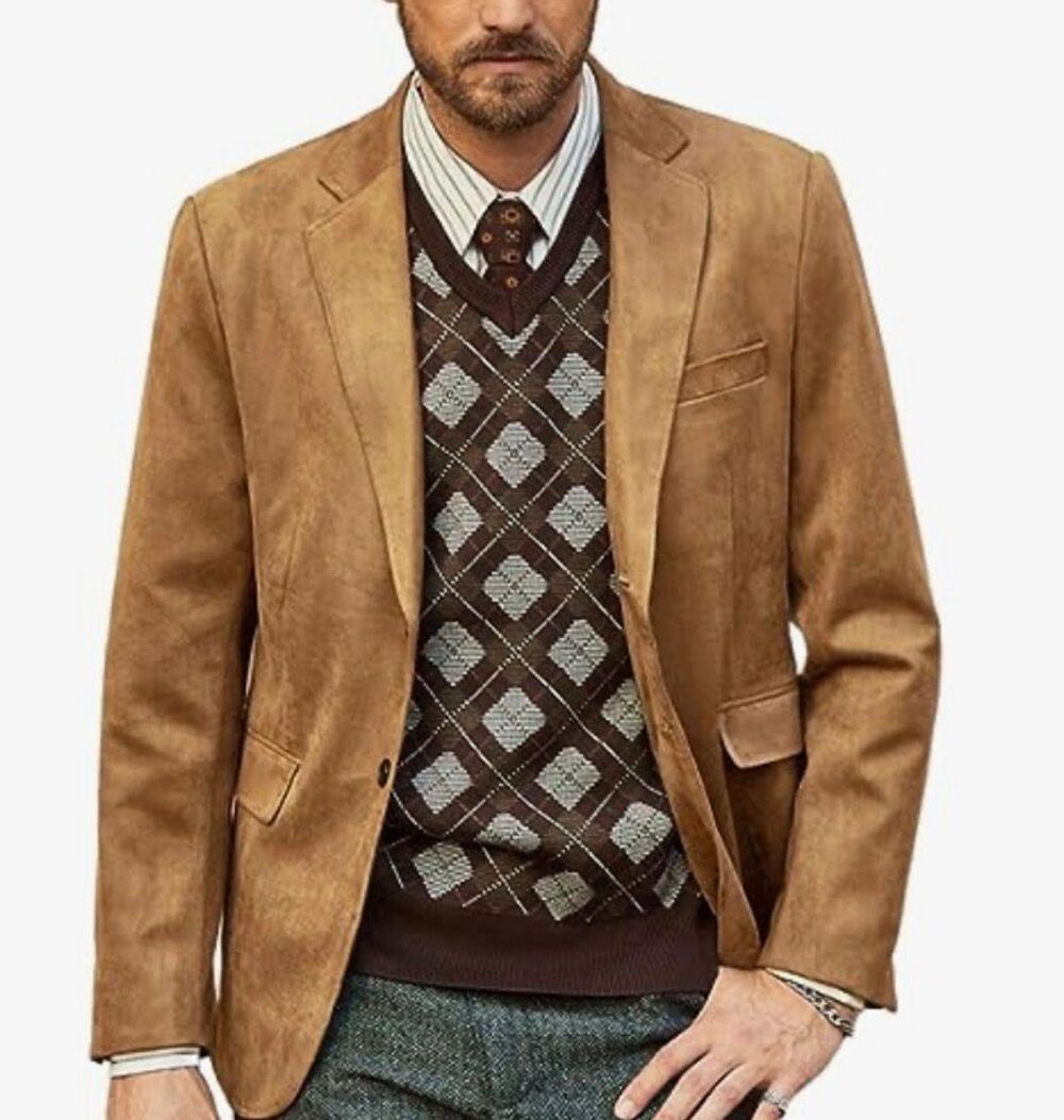 PJ PAUL JONES Blazer Faux Leather Suit Jacket Casual Suede Sport Coat NWT -M
